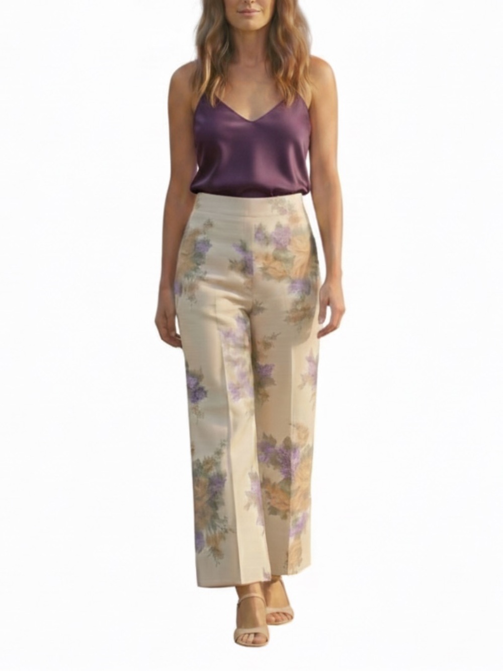 Sèzane Jenson Ella Purple Floral 34/2 High Rise Wide Leg Tapestry-Look Trousers